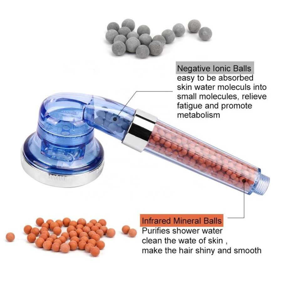 Jual Ion Shower Head Biru 3 in 1 Crystal Ionizer 3 Macam Mode