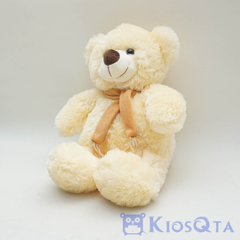 boneka teddy bear krem syal coklat medium JAN