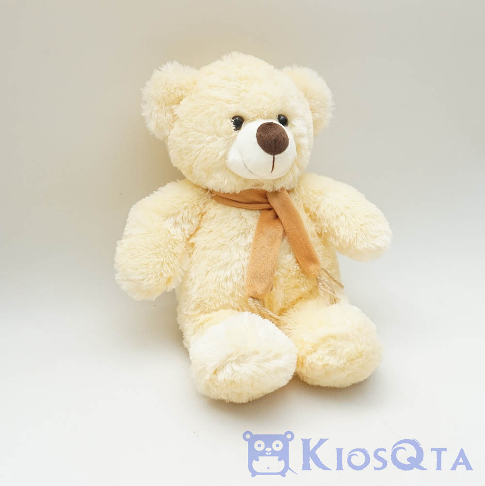 boneka teddy bear krem syal coklat medium JAN