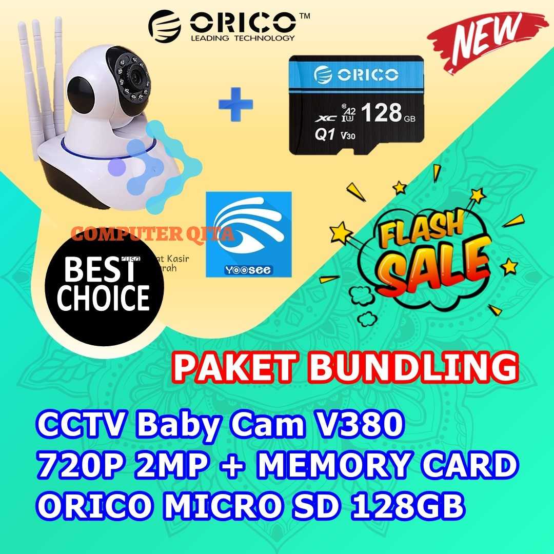 Jual CCTV Baby Cam V380 720P 2MP + MEMORY CARD ORICO MICRO SD