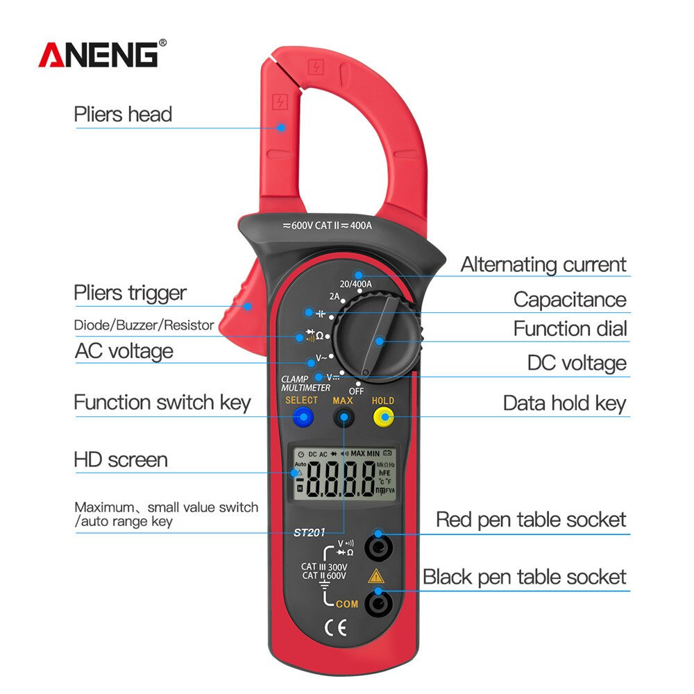 ANENG Digital Multimeter Voltage Tester Clamp AC/DC - ST201