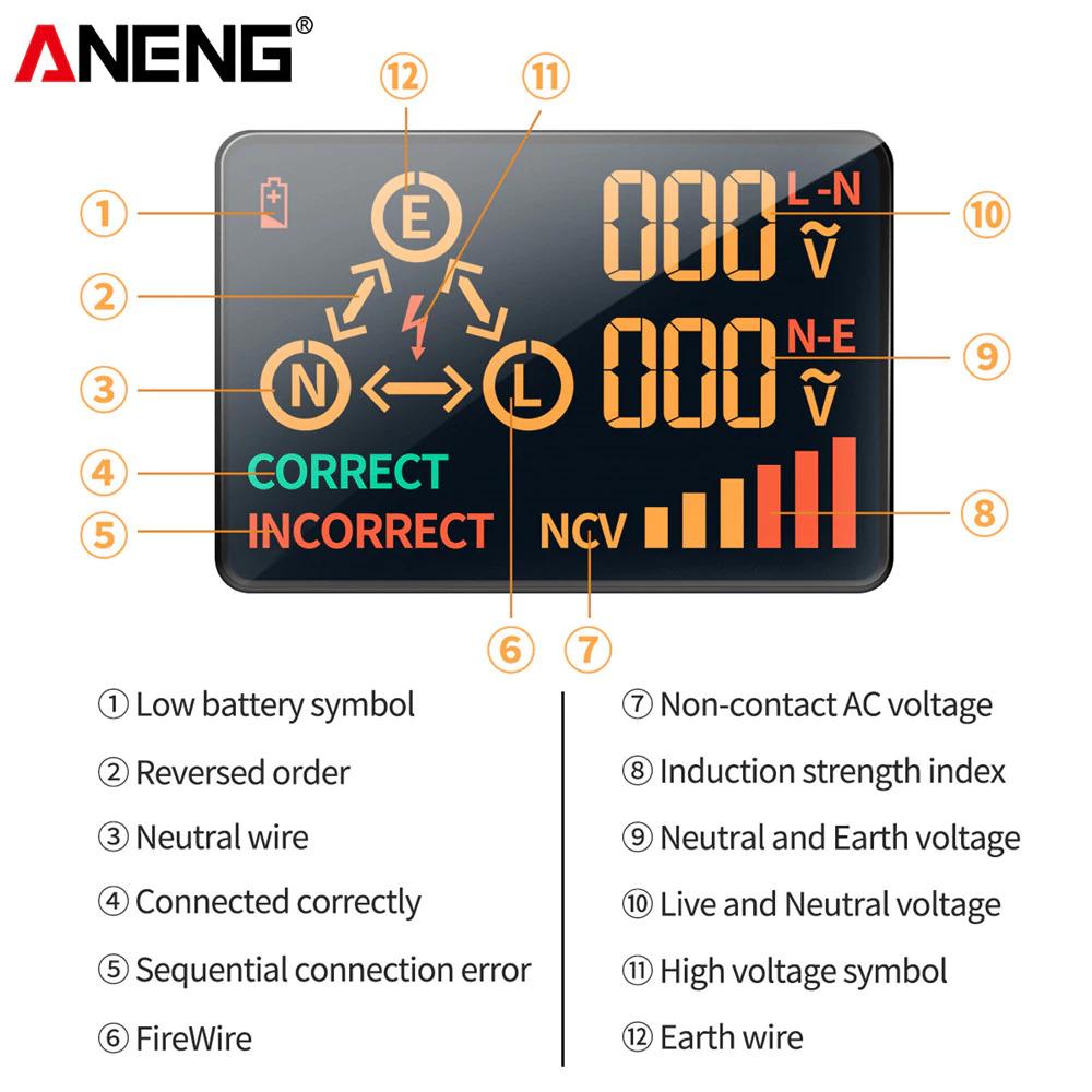 ANENG Stop Kontak Voltage Tester Grounding Polarity Phase Check - AC11