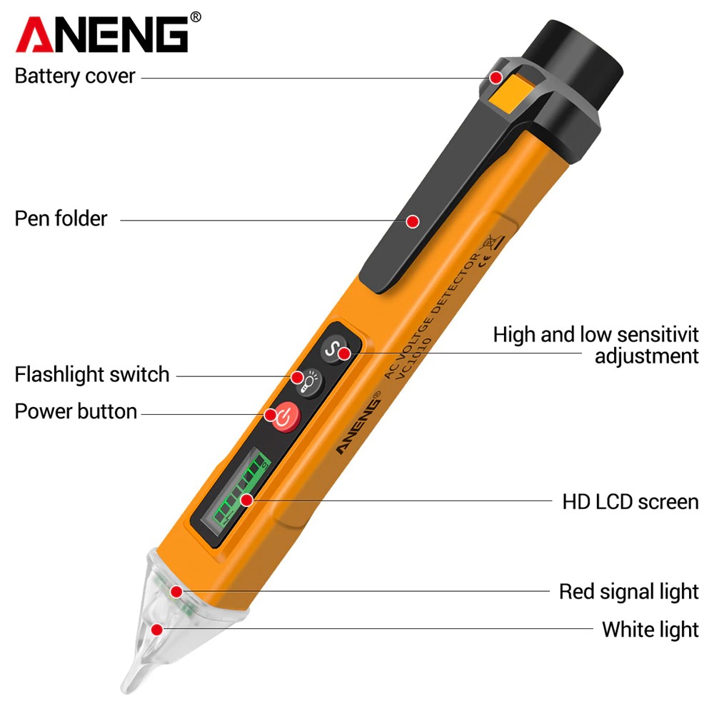ANENG Tespen Tester Pen Non Contact AC Voltage Alert Detector 12-1000V - VC1010