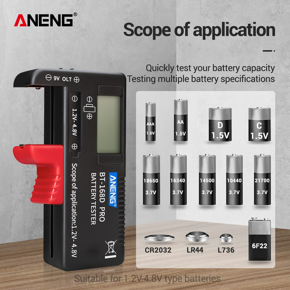 ANENG Tester Baterai Voltage Checker 18650 AA AAA - BT-168 PRO
