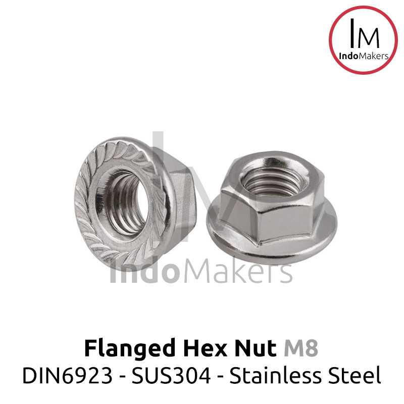 Jual DIN6923 Flanged Hex Nut / Mur Flange Hexa Stainless Steel M8