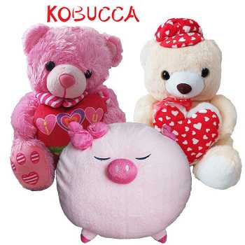 Boneka Karakter Teddy Bear I Love U Krem Pink Bantal Motif Babi