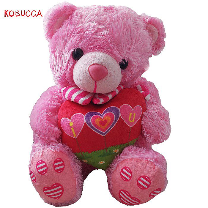 Boneka Karakter Teddy Bear I Love U Krem Pink Bantal Motif Babi