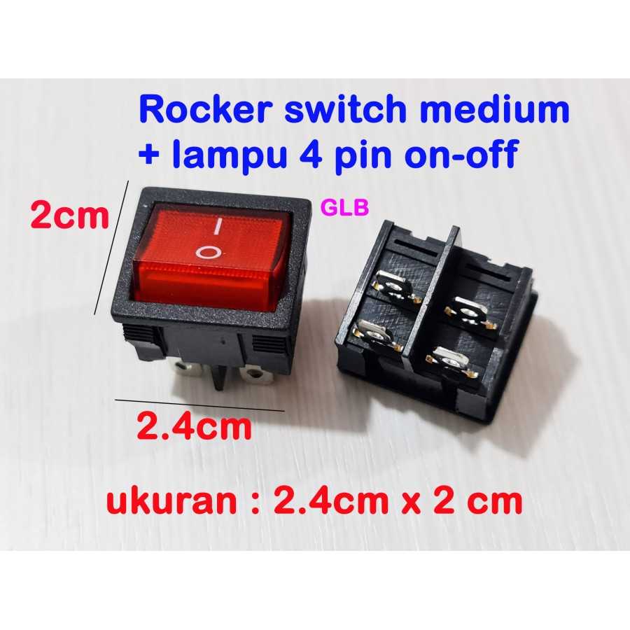 Jual rocker switch mediun 2.4x2cm GLB 4 pin on off lampu
