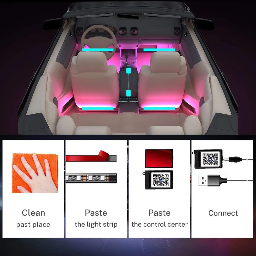ANMINGPU Lampu LED Strip Flexible RGB Car Foot Light 36 LED USB Plug - AP-2