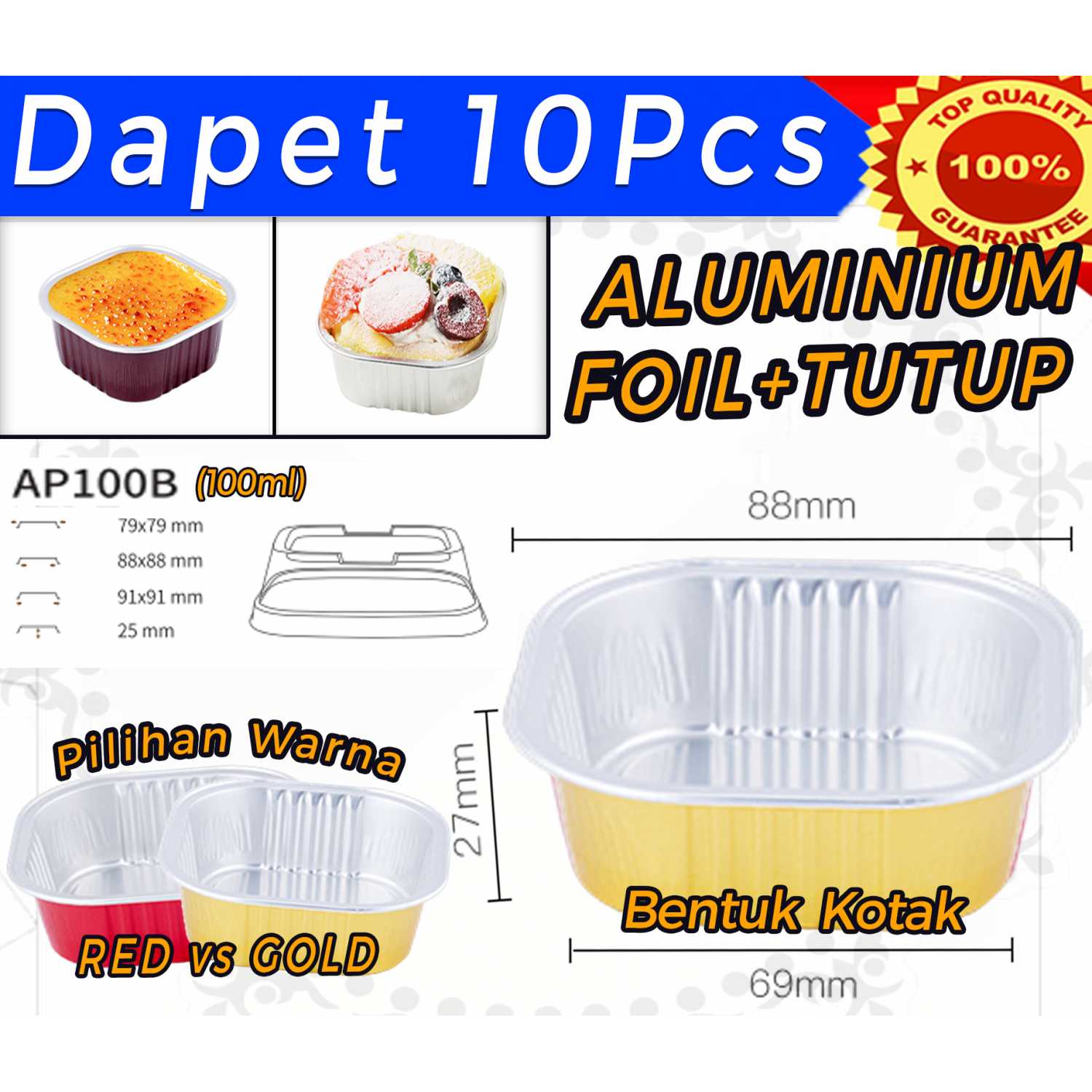 Jual Colorful Aluminium foil baking cup food container + lid