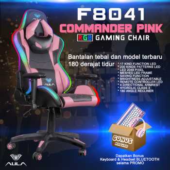 Kursi Gaming/Gaming Chair RGB LED AULA COMMANDER F-8401 PINK –Termurah