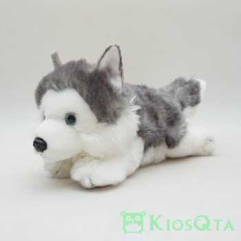 boneka serigala edukasi wolf abu abu putih tiarap 3
