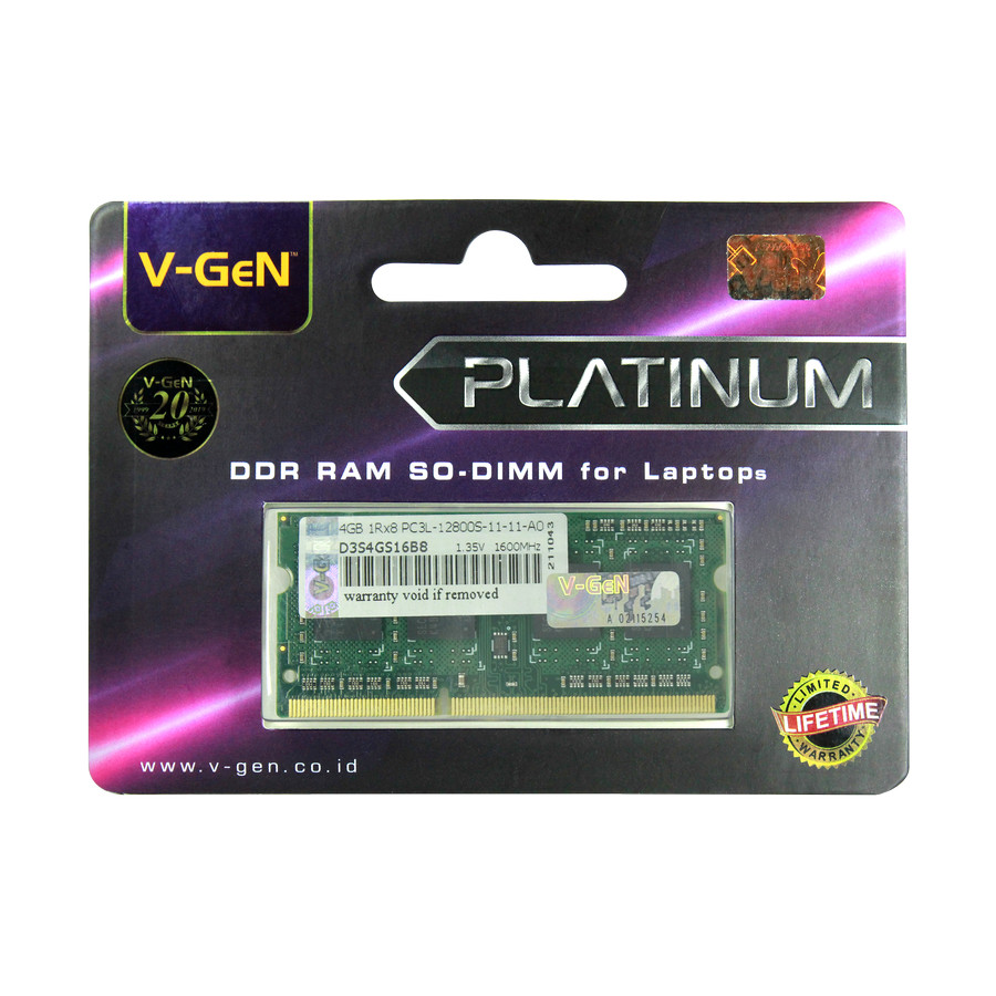 Jual RAM DDR3 SODimm V-GeN 4GB PC12800/1600Mhz (Memory Laptop