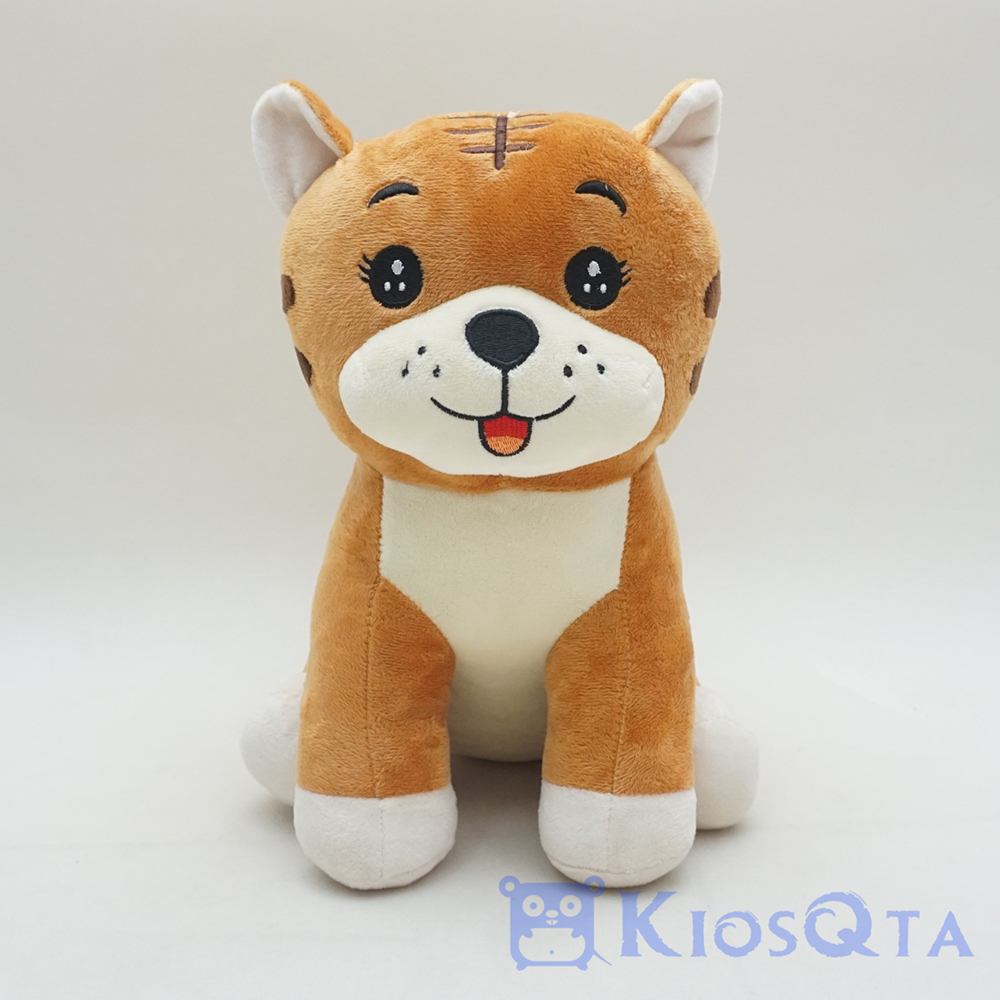 boneka macan cute tiger kucing duduk coklat putih melet medium