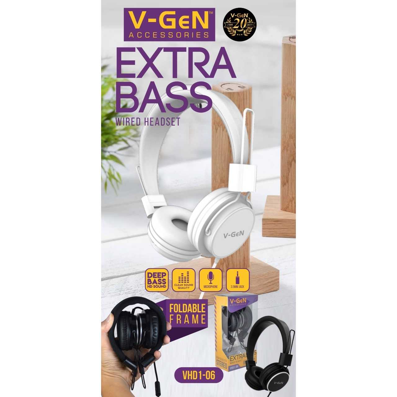 Jual Headset VGeN VHD106 Wired Extra Bass Headphone Foldable
