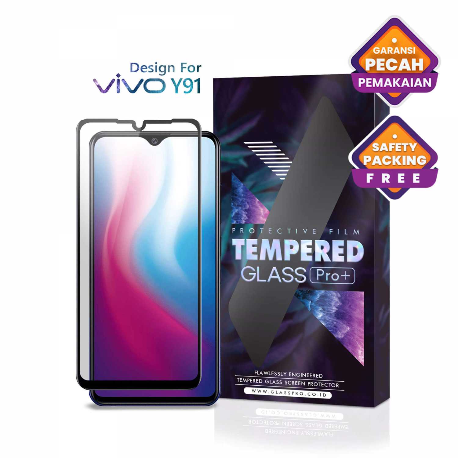 Jual Tempered Glass Vivo Y91 Full Cover Black Glass Pro