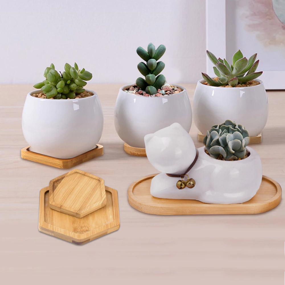 WITUSE Alas Tatakan Pot Tanaman Gelas Minimalis Bamboo Tray Persegi - EQF301