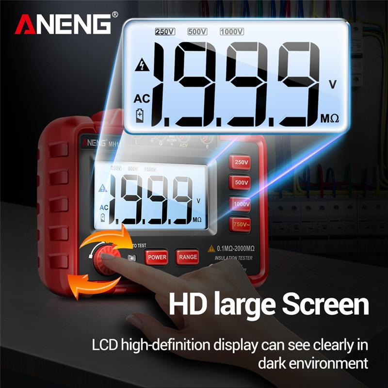 ANENG Digital Megger Megohmmeter 250/500/1000V 2000 Mega Ohm - MH11
