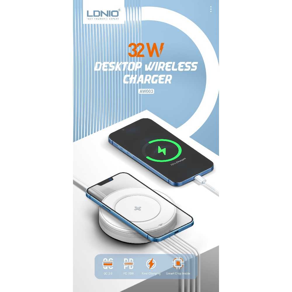 Jual LDNIO AW003 32W Desktop Wireless Charger USB and