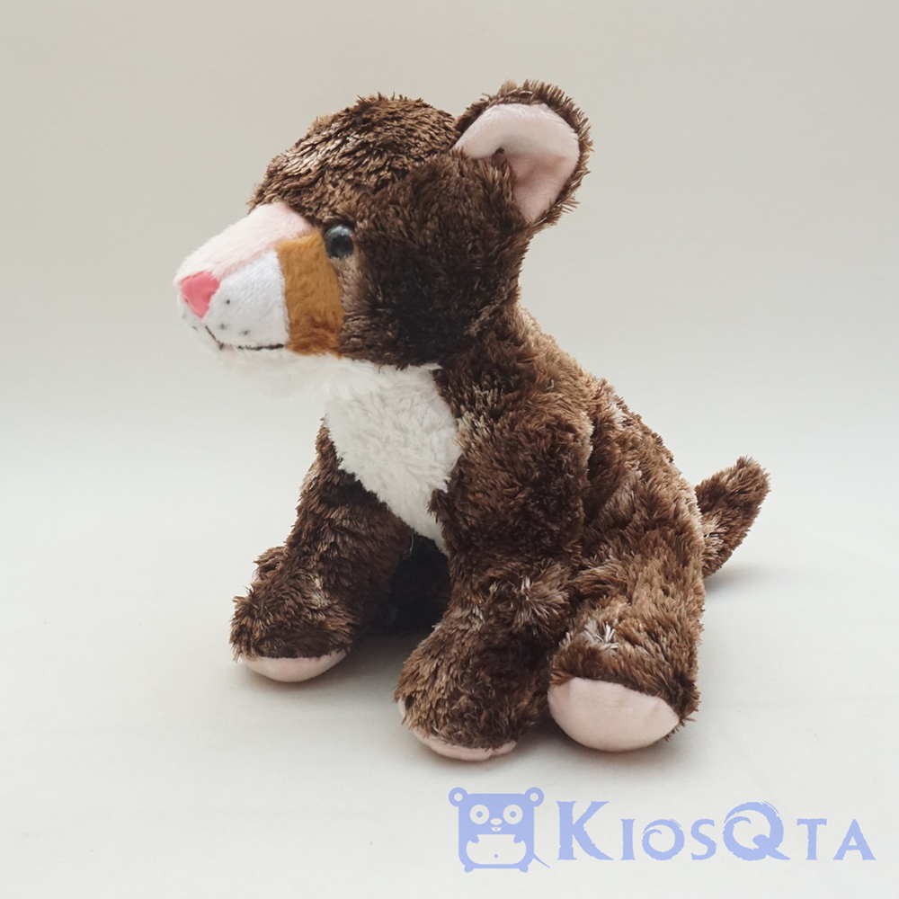 boneka macan baby tiger duduk coklat tua hidung pink small