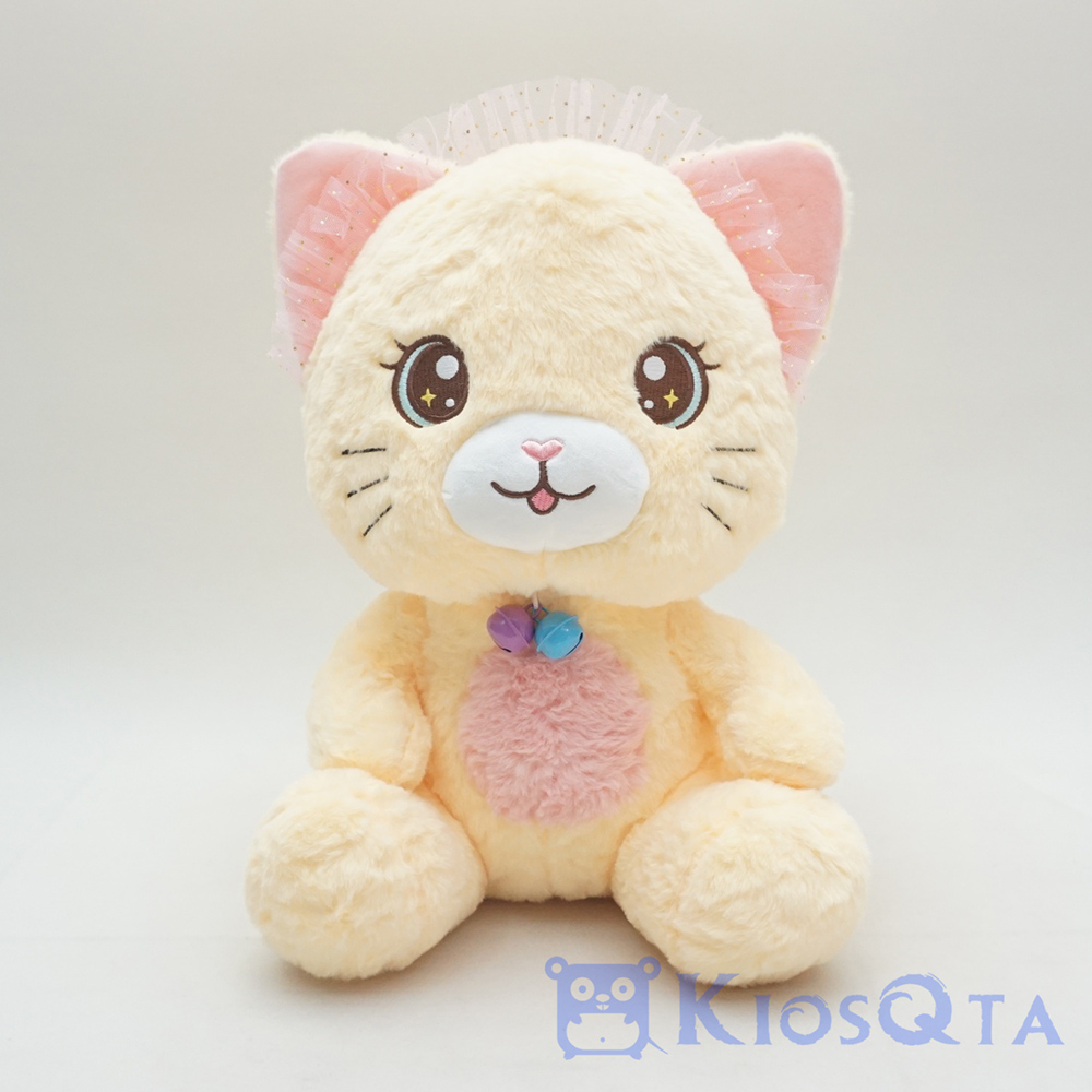 boneka kucing lucu duduk sitting cat lonceng renda kuning large