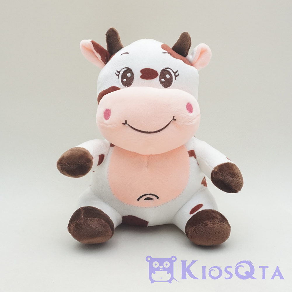 boneka sapi lucu cute sitting cow senyum coklat putih small