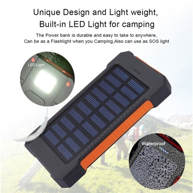 DETENG Power Bank 10000mAh Solar Flashlight Waterproof Dual USB Port - PS-P401