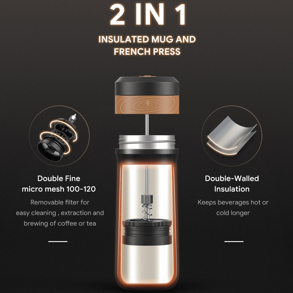 iCafilas Travel Mug Portable French Press Coffee Maker 320ml - FK11