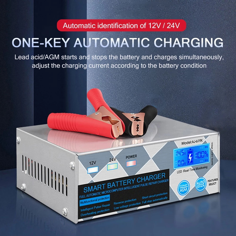 ANJING Charger Aki Mobil Motor Intelligent Battery Charger 12V/24V 20A - AJ-619K