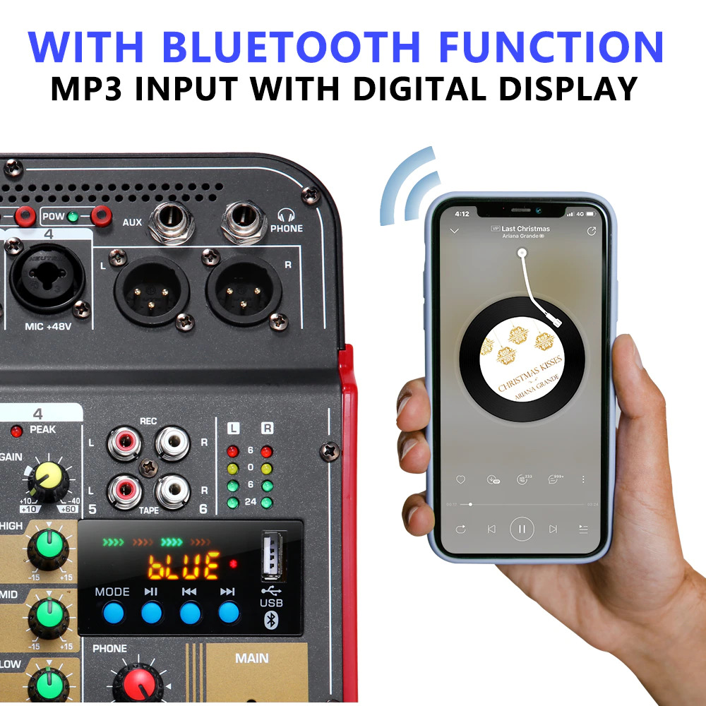 Nsingyue Professional Live Audio Mixer DJ Bluetooth 6 Channel - MX-i6
