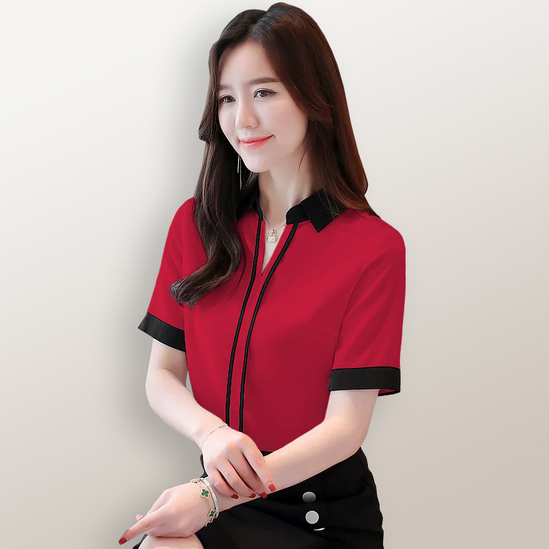 Blus lengan pendek variasi krah kemeja - Jfashion Renatta SS