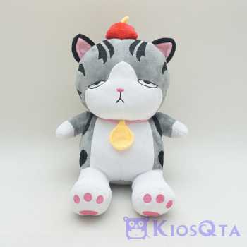 boneka kucing furyu cat abu abu loreng hitam pakai topi duduk medium