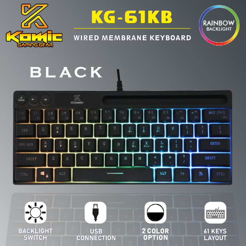 Jual Komic Gaming Keyboard 61 Wired Membrane Rainbow Backlight