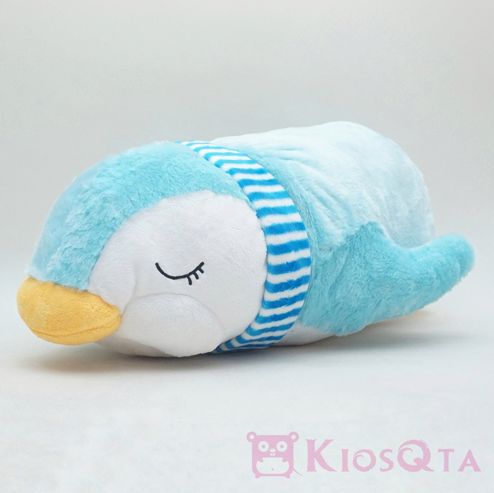 guling boneka penguin tidur sleeping tiarap biru muda XL