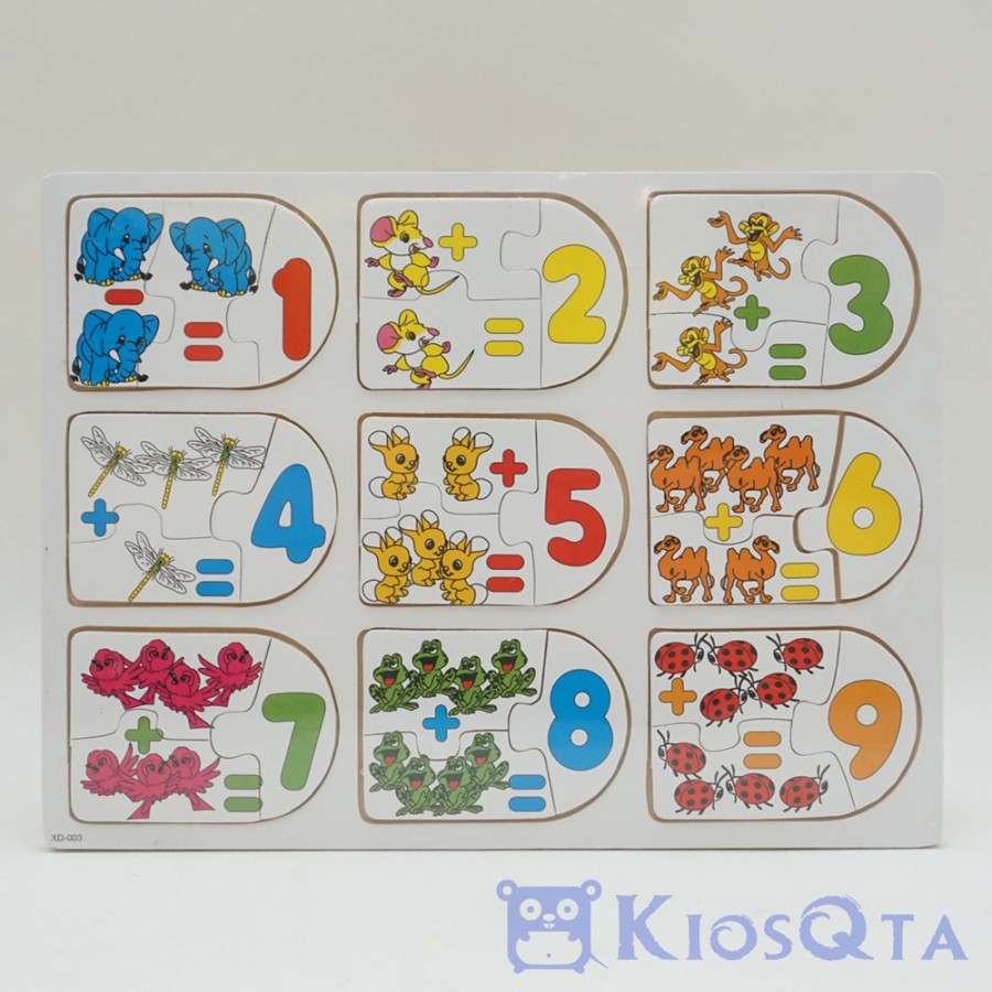 puzzle edukasi kayu angka dan binatang B montessori anak