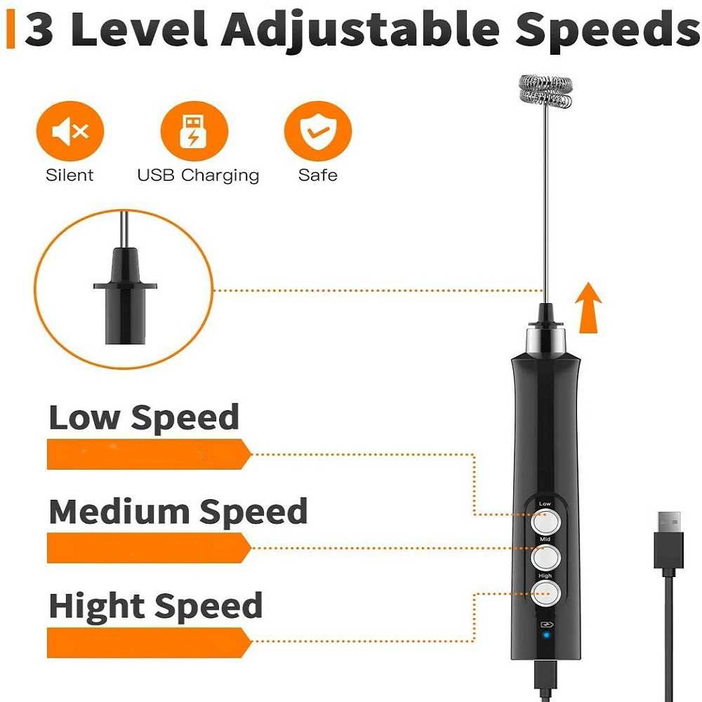 STYLHOME Hand Mixer Mini 3in1 Whisk Beater Milk Frother USB Charge - EW-071