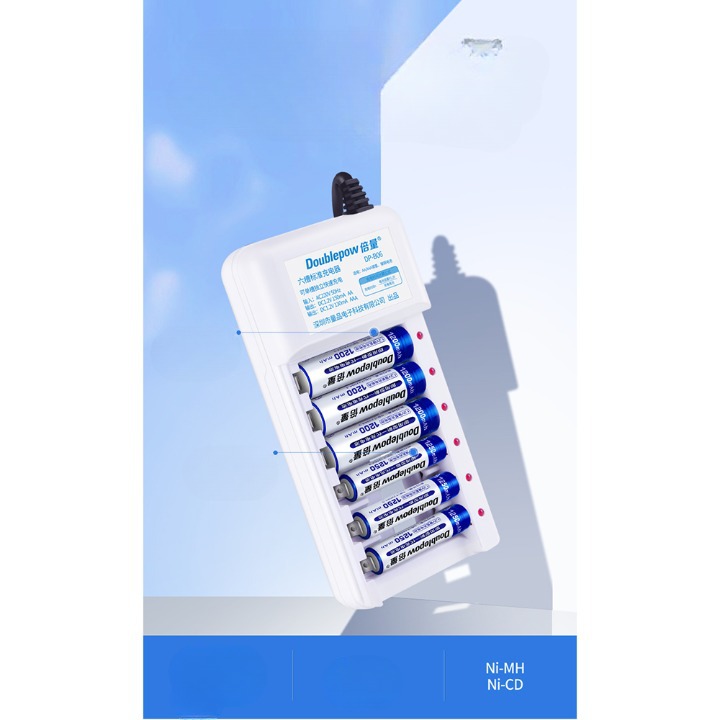 Doublepow Charger Baterai Rechargeable 6 Slot AA AAA with AA AAA 6 PCS - DP-B06