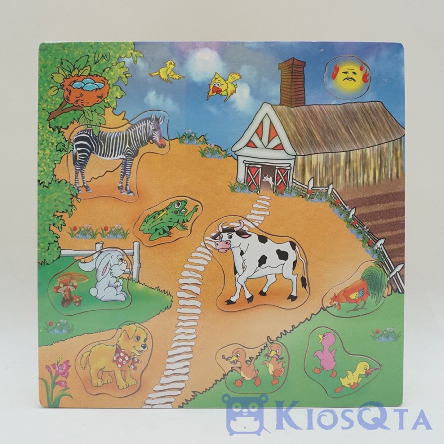 puzzle edukasi kayu persegi binatang peternakan A montessori anak