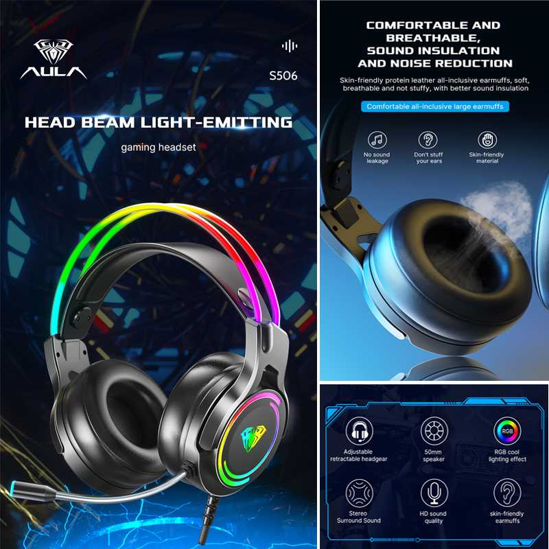 Jual Headset Gaming AULA S506 USB Streamer Light RGB Running