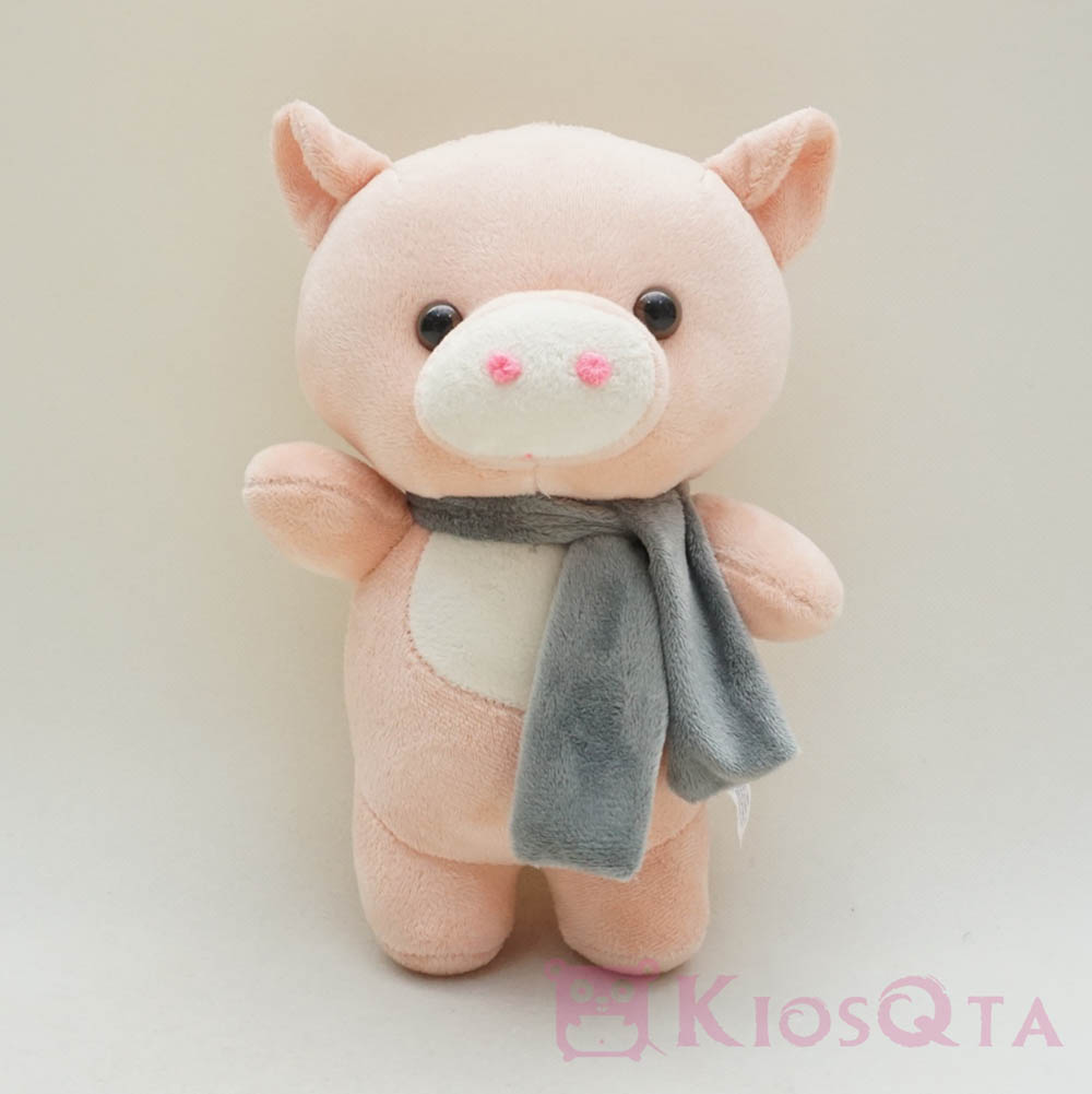 boneka babi lucu standing pig pink syal abu abu small