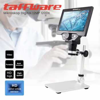 Taffware Mikroskop Digital 12MP 1200X Monitor 7 Inch with Metal Stand - G1200