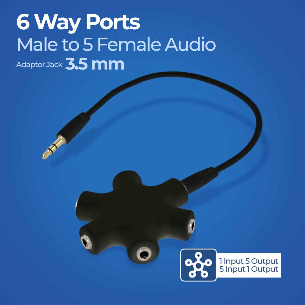 ALLOYSEED 6 Way Port Male to 5 Female Audio Earphone 3.5mm Splitter - JLT108