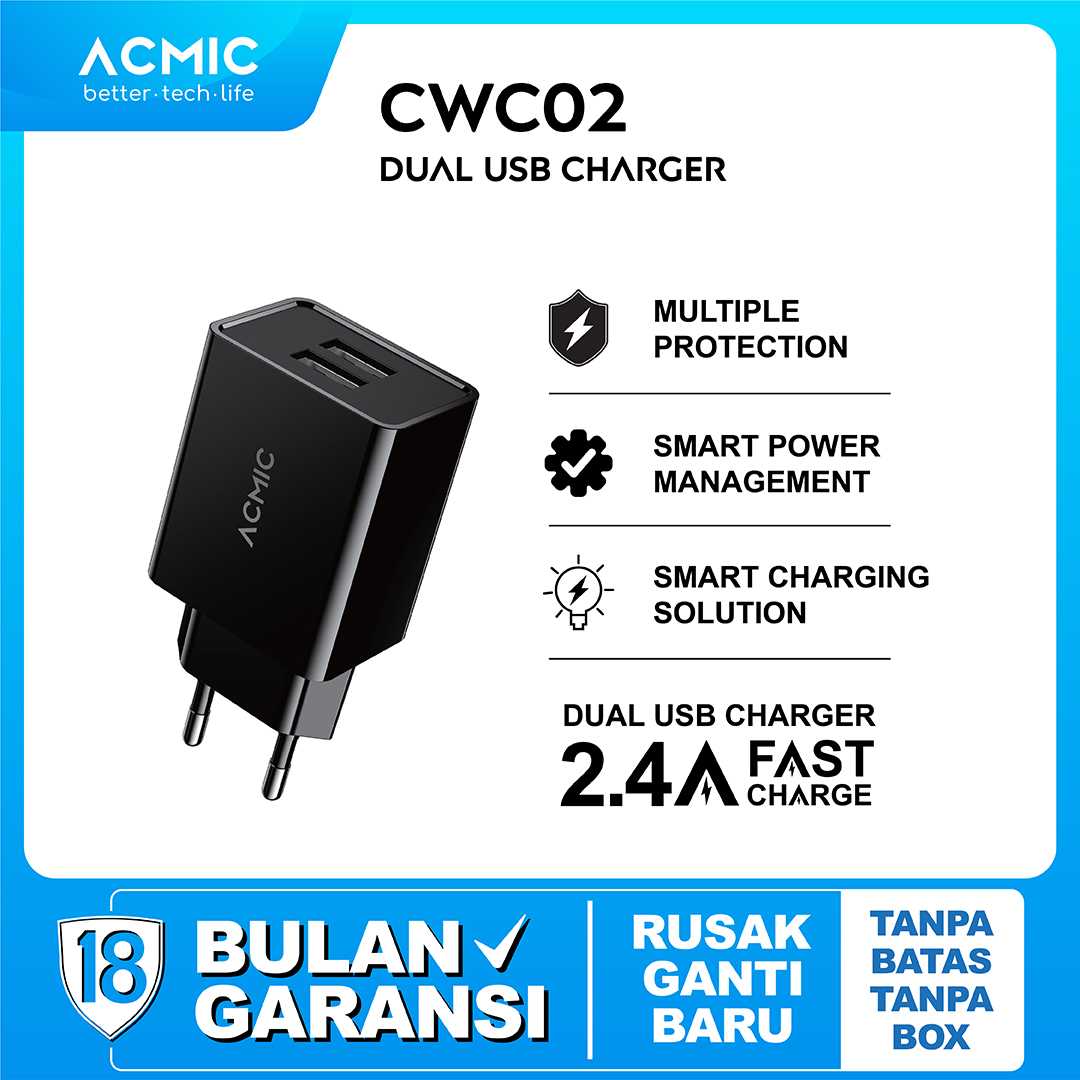 Jual ACMIC CWC02 - Dual USB Wall Charger Adaptor Fast Charging