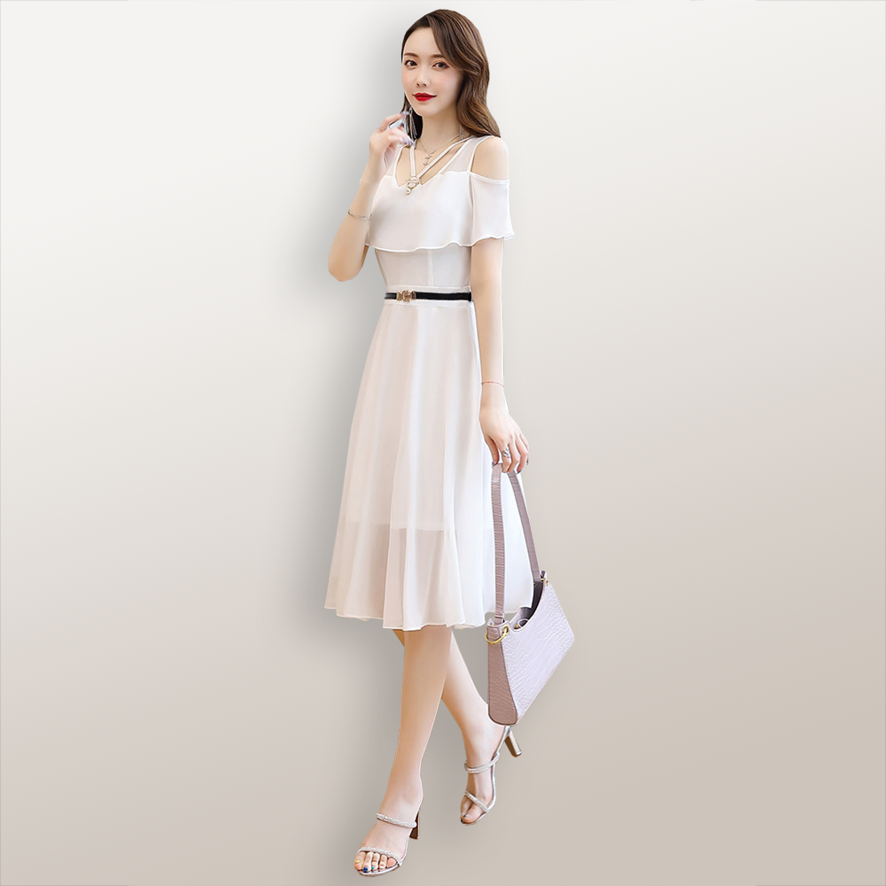 Midi Dress lengan pendek sifon Wanita Model terbaru - Jfashion Envy