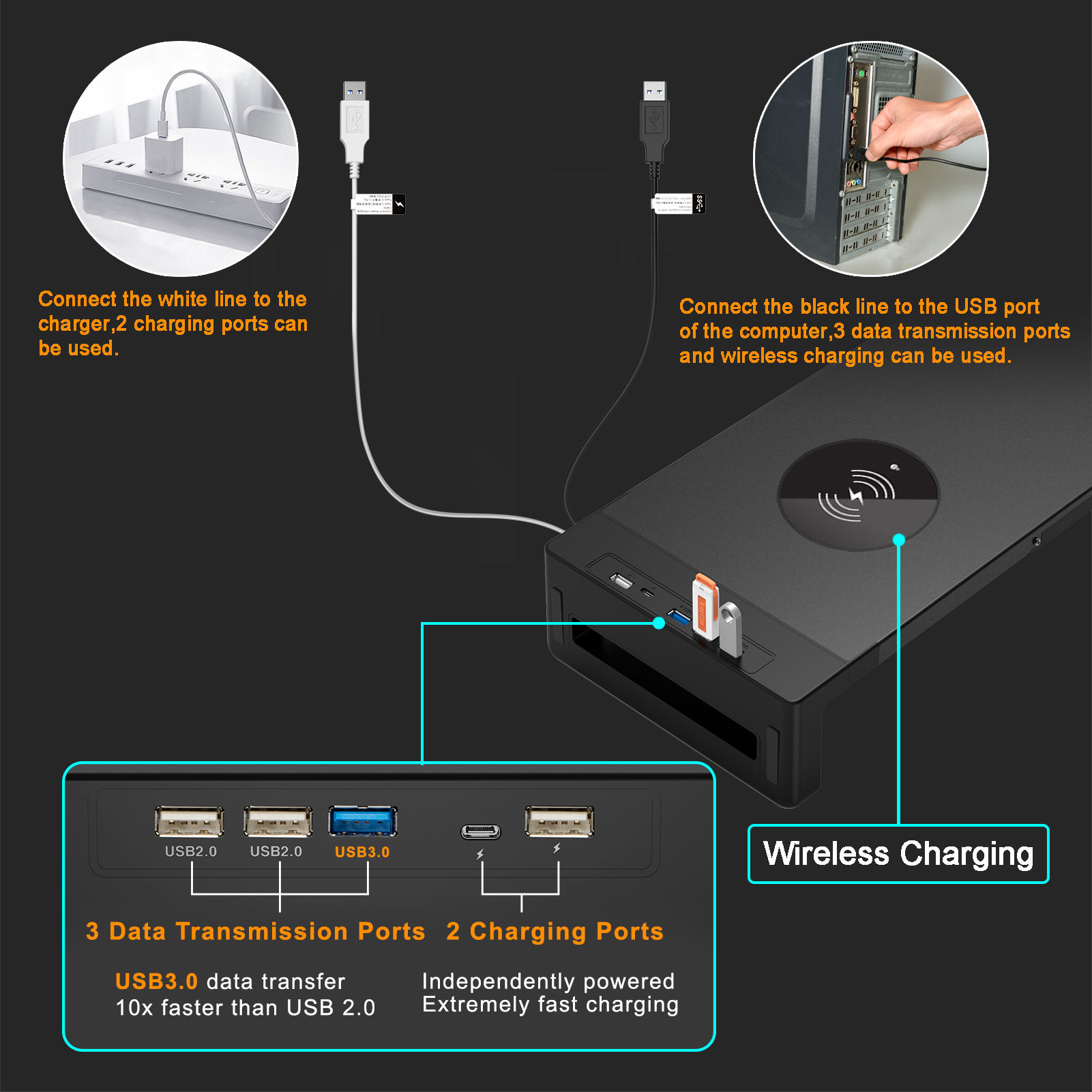 MJH Stand Monitor Laptop Desk with Wireless Charging and USB Port - KM6052