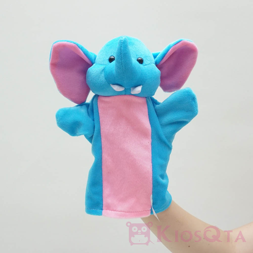 boneka tangan handpuppet gajah biru pink OKT