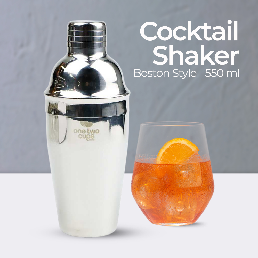 One Two Cups Cocktail Shaker Bartender Boston Style Stainless Steel - JJ60048