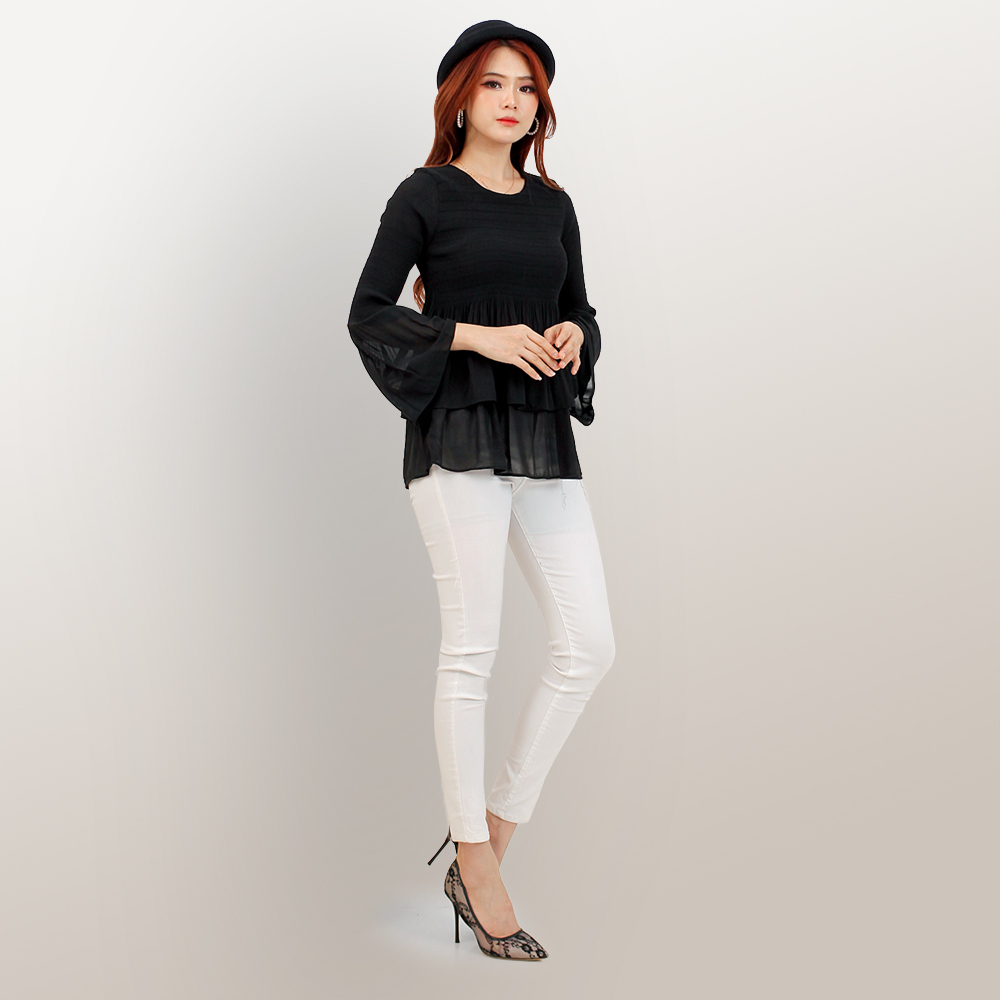 Blus Plisket double layer lengan panjang variasi - Jfashion Liying
