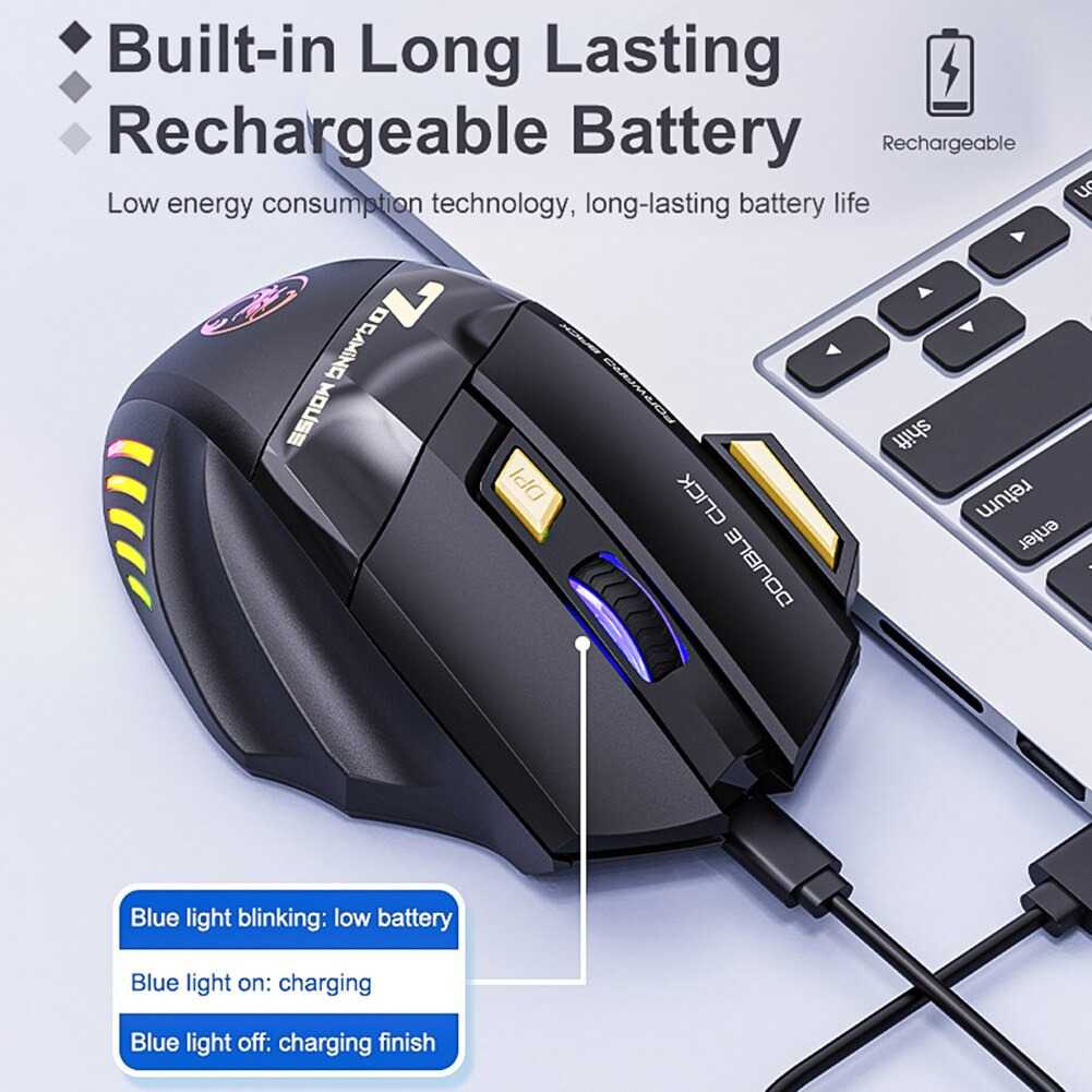 iMICE Mouse Gaming Silent Wireless Optical 2.4GHz RGB Recharge 3200DPI - GW-X7
