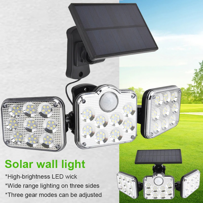 JD Lampu Dinding Solar Double Sensor Three Head 138 LED Cool White - JD-2858A